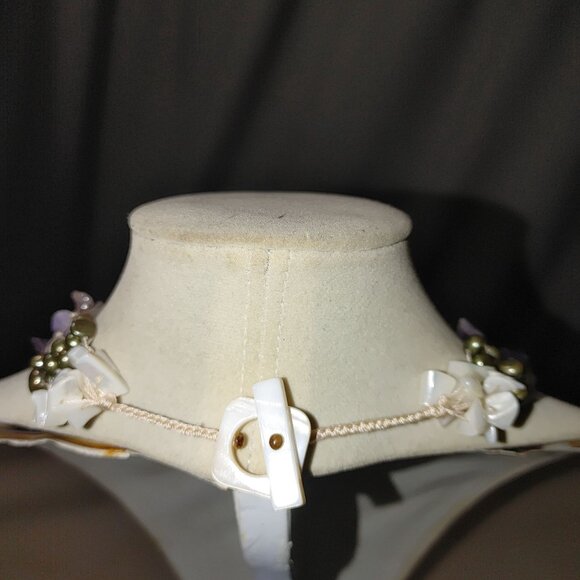 Vintage Floral Flower Necklace Gemstone MOP Shell Aventurine Pearl Amethyst - Picture 3 of 16